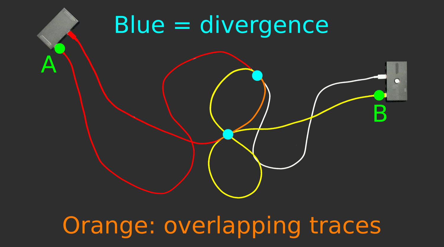 Bi-directional traces with divergence points